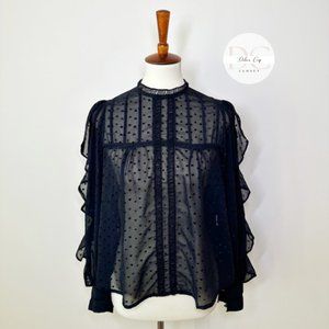 SFERA COLLECTION See Through Black Blouse With Heart Applications Size Small